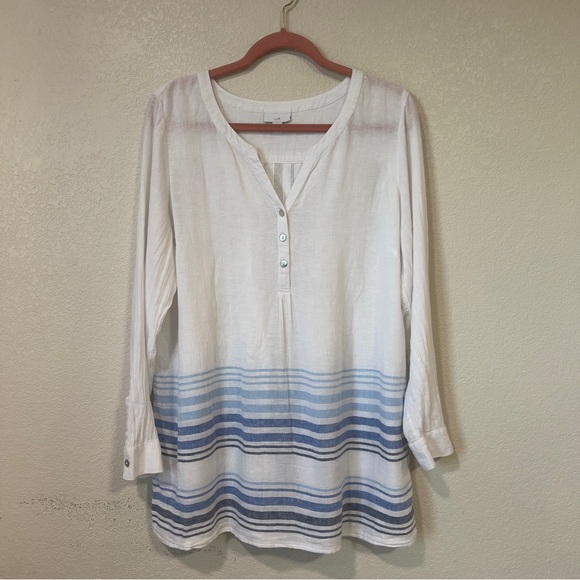 J. Jill White Linen Blend Tunic with Blue Stripes - Picture 2 of 11